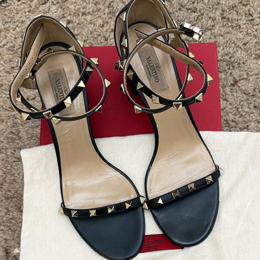 Valentino Black and Gold Studded Heels